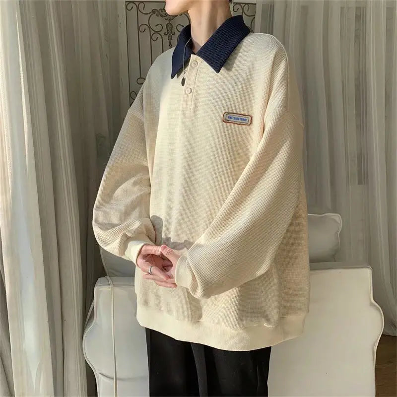 Oversized Waffle Knit Polo Sweatshirt