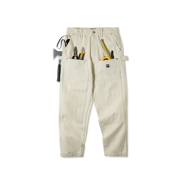 Multi Pockets White Baggy Pants