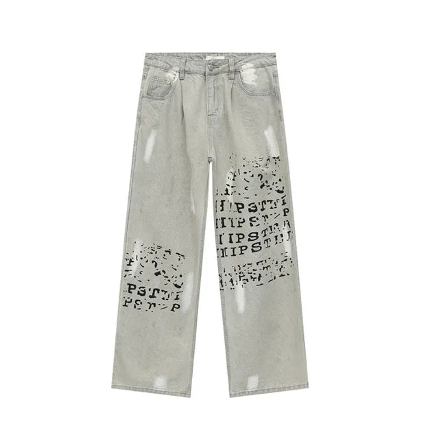 Letter Printing Denim Jacket Pants Set