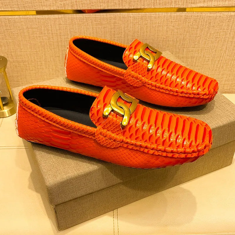 Croc-Skin Metal Appliques Flats Loafers