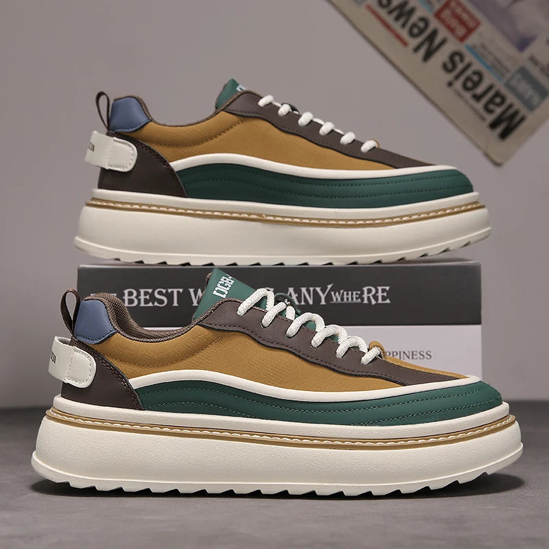 Solid Color Block Lace-Up Sneakers