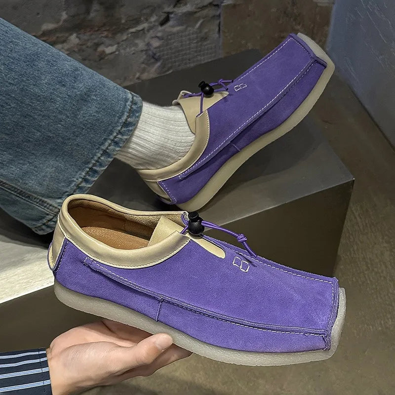 Square-Toe Suede Adjustable Cord Lock Shoes