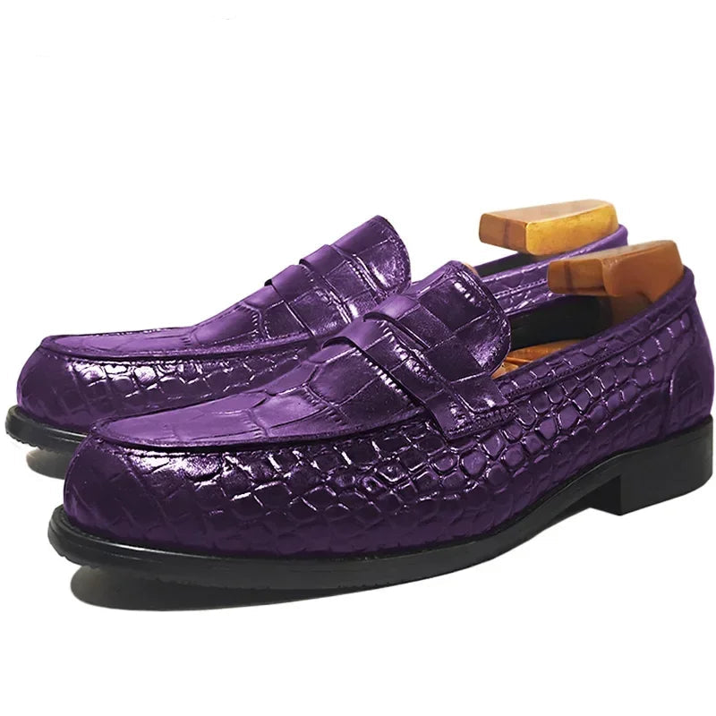 Shiny Slip-On Croc Pattern Loafers