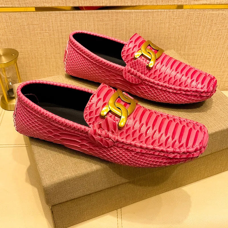 Croc-Skin Metal Appliques Flats Loafers