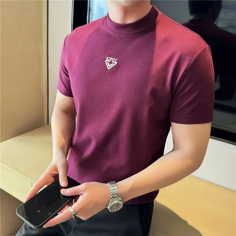 Mini Embroidery Round Neck Men's T-Shirt
