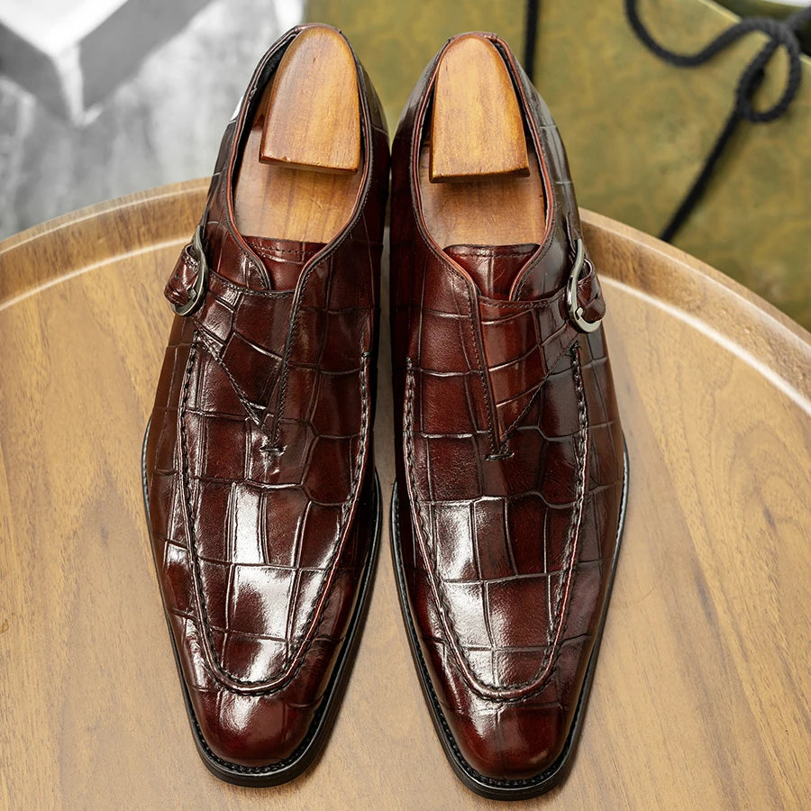 Croc Embossed Monk Dress Shoes