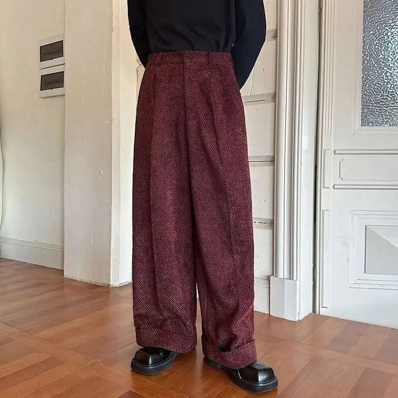 Solid Color Twill Loose Trousers