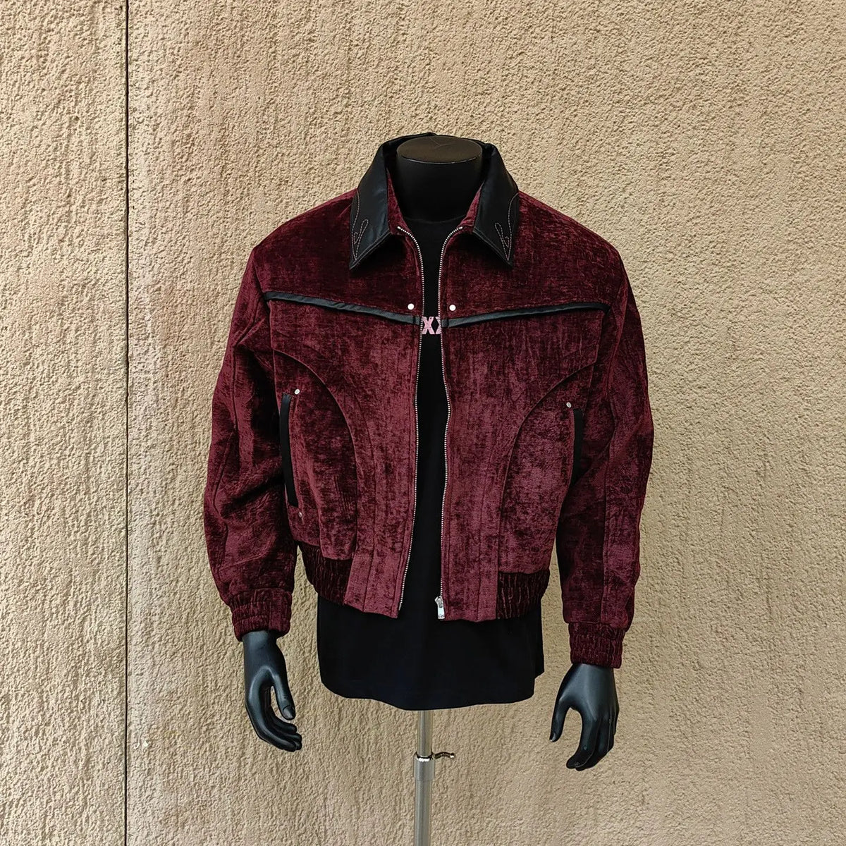 Solid Patchwork Collar Bomber Jacket