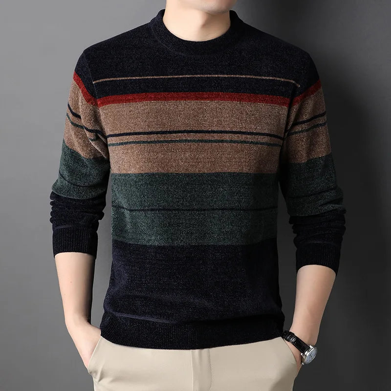 Casual Knitted Round Neck Striped Sweater