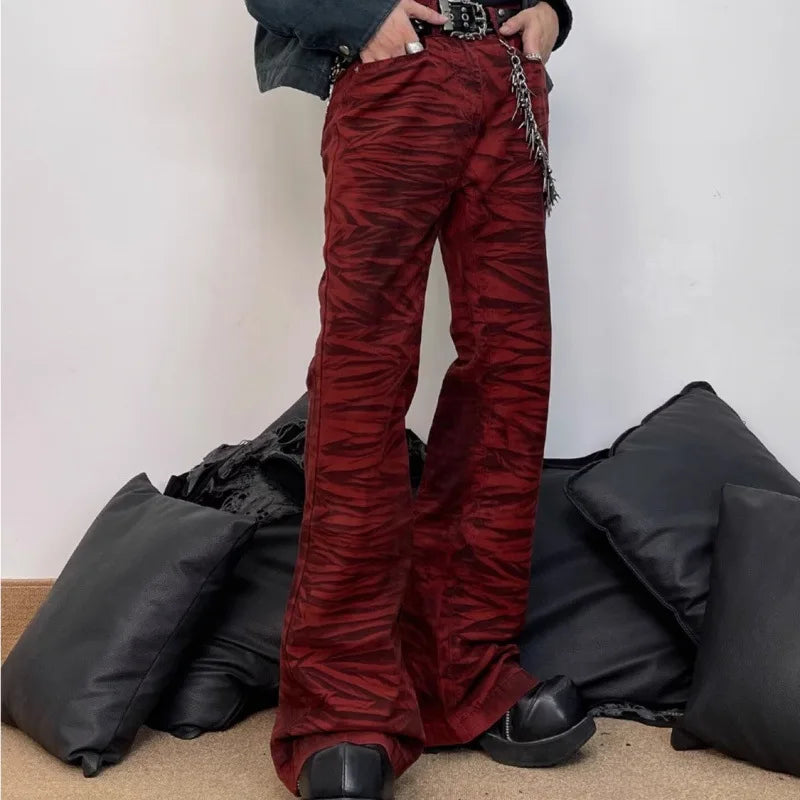 High Waist Red Print Straight Jeans