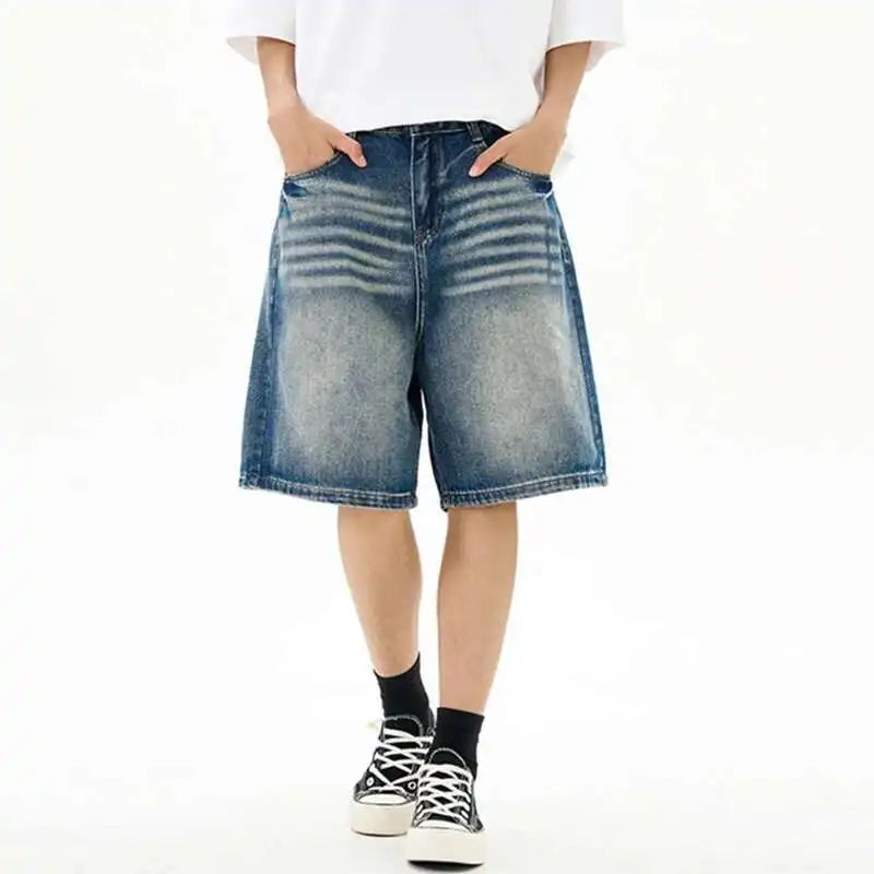 Denim Washed Five Quarter Loose Shorts