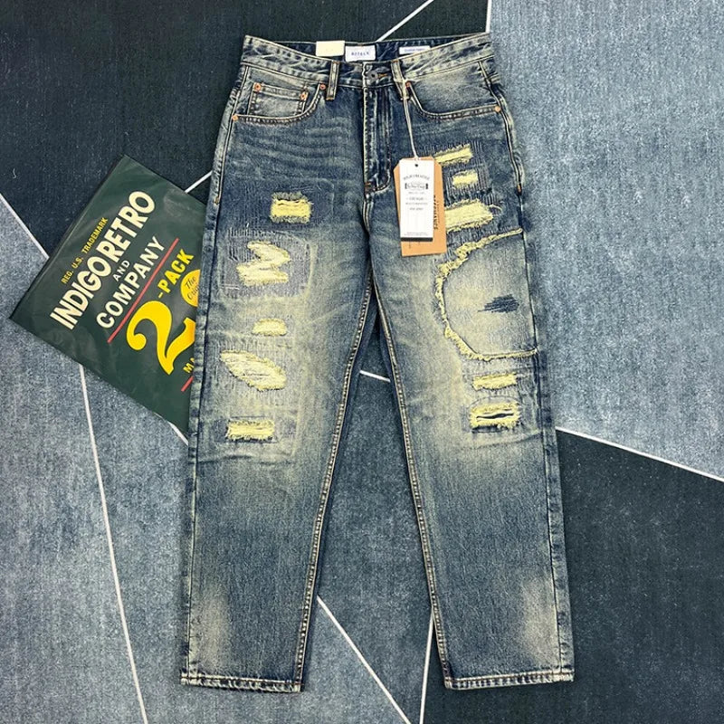 Ripped Hole Patch Straight Fit Jeans