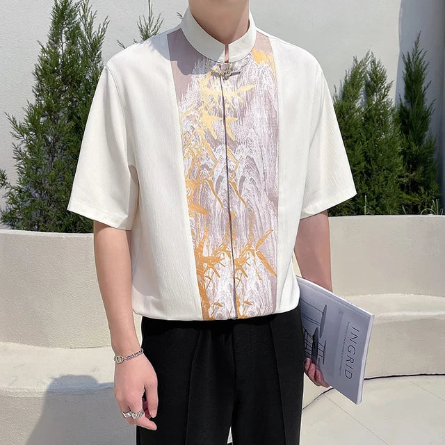 Chinese Abstract Color Blocking Shirt