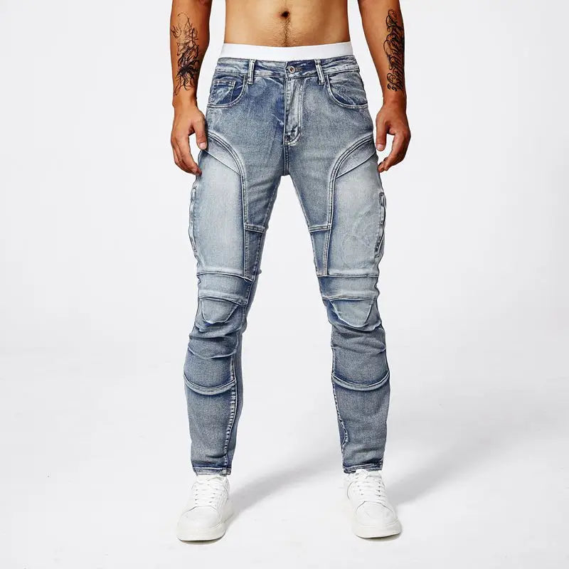 Two-Tone Zipper Slim-Fit Jeans