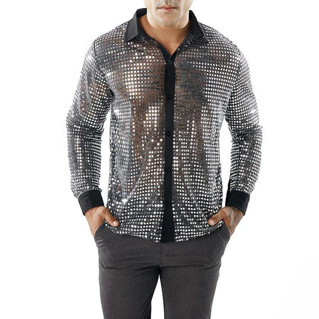 Sparkly Black End Retro Sequins Shirt