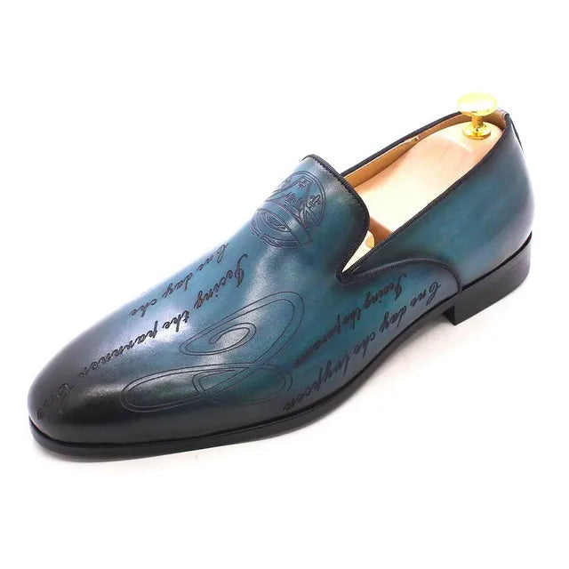 Hand-Painted Engraving Leather Loafers