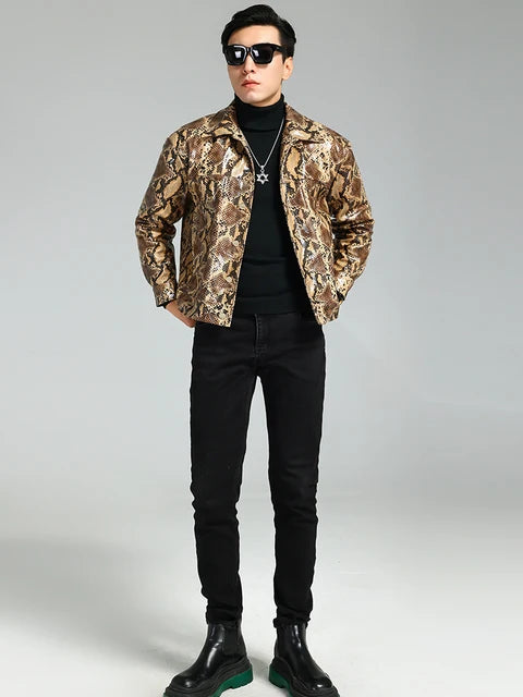 Snakeskin Print PU Leather Jacket