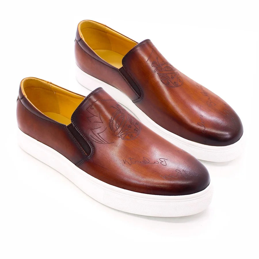 Engraving Genuine Leather Men's Loafers