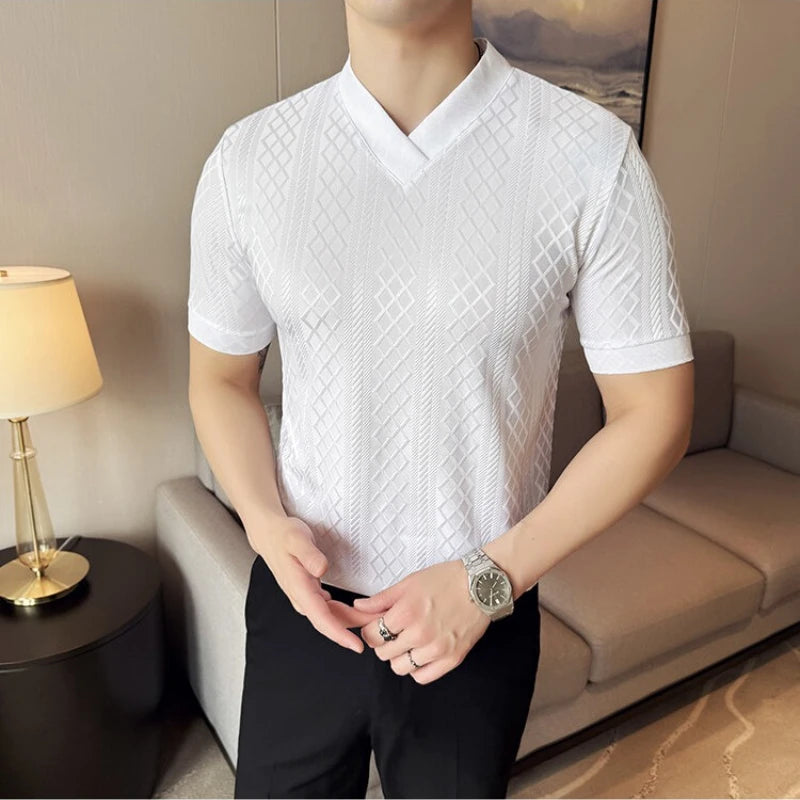 Geometric V-Neck Breathable T-Shirt