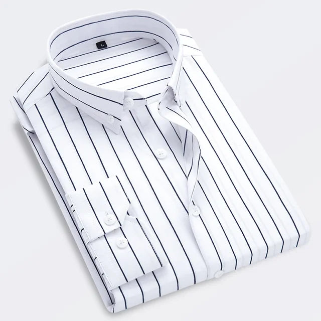 Striped Cotton Microfiber Long-Sleeve Shirt