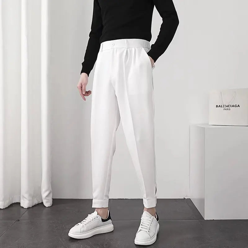 Classic Elastic Waist Solid Trousers