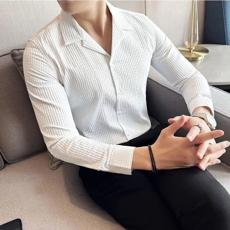 Waffle Texture Long Sleeve Men's Shirt