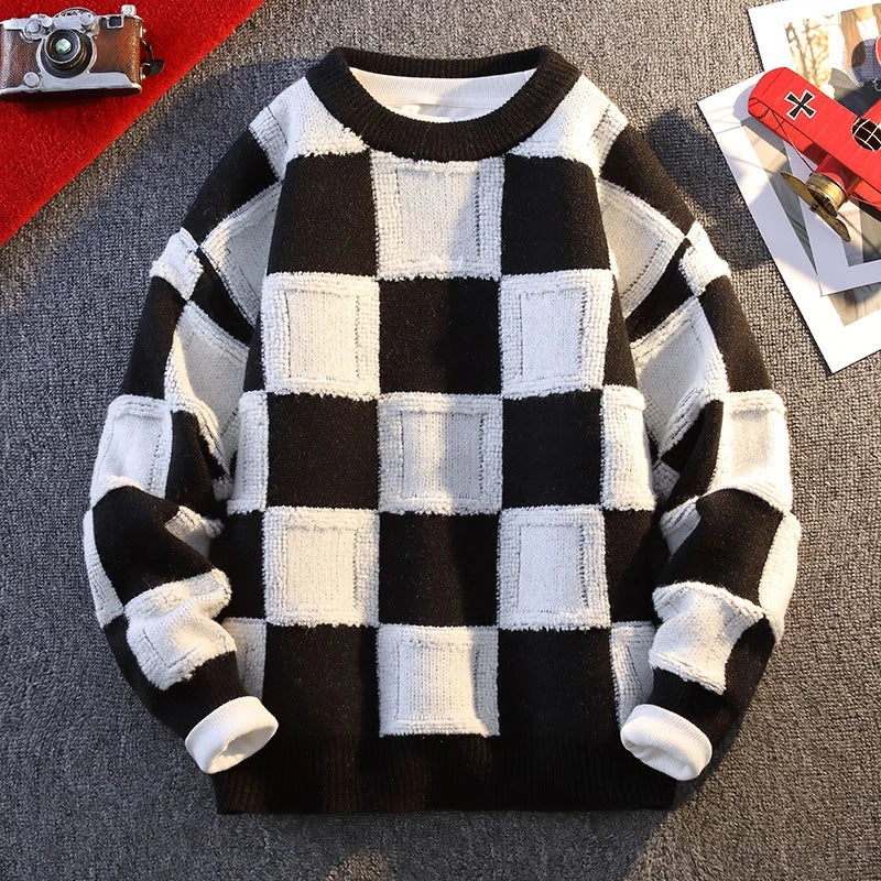 Checkered Pattern Pullover Sweater