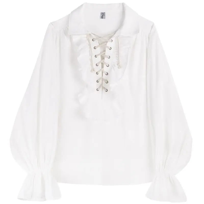 Lace Up Ruffled Flare-Sleeve Shirt