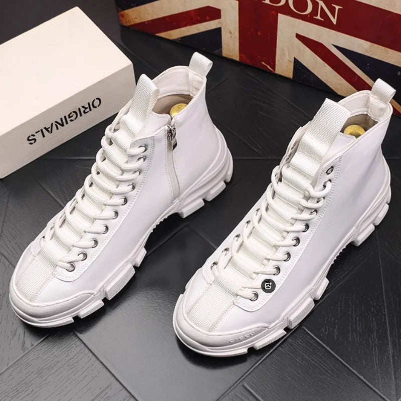 High-Top Genuine Leather Slip-On Sneakers