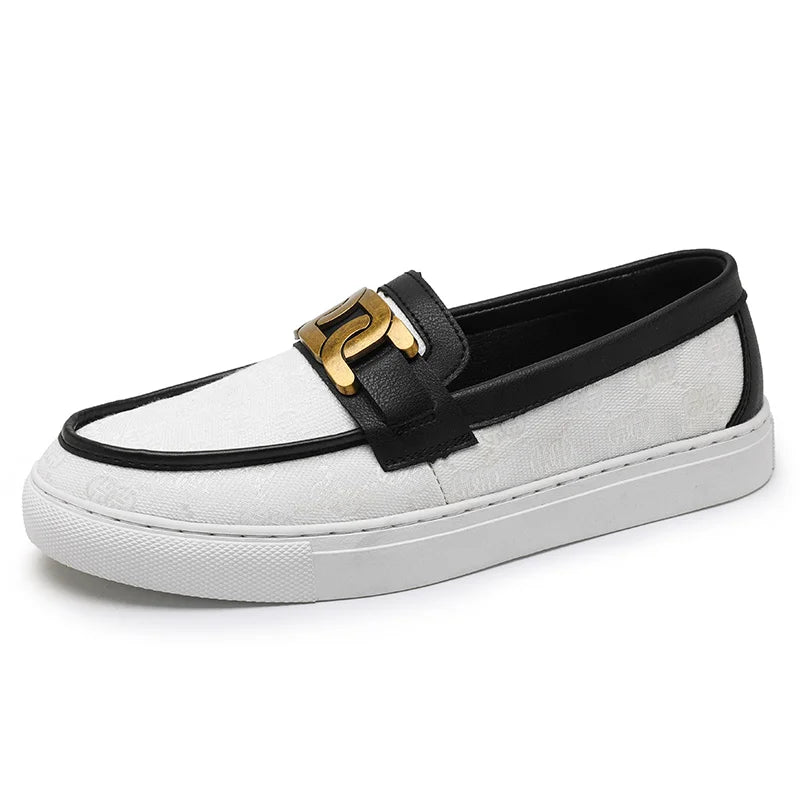 Geometric Microfiber Slip-On Loafers