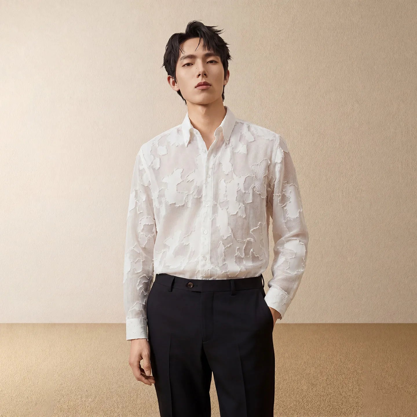 Sheer Petal Texture Dress Shirt