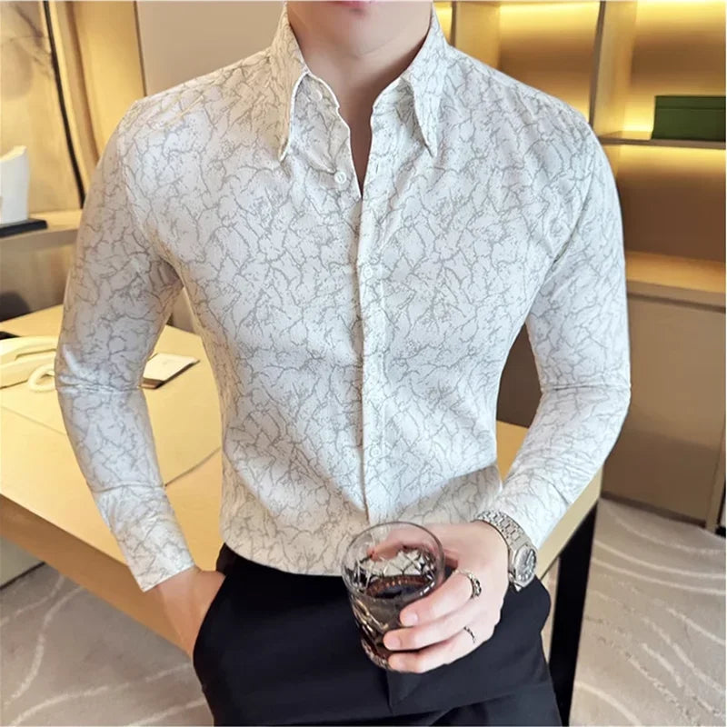 Vintage Abstract Jacquard Slim Fit Shirt