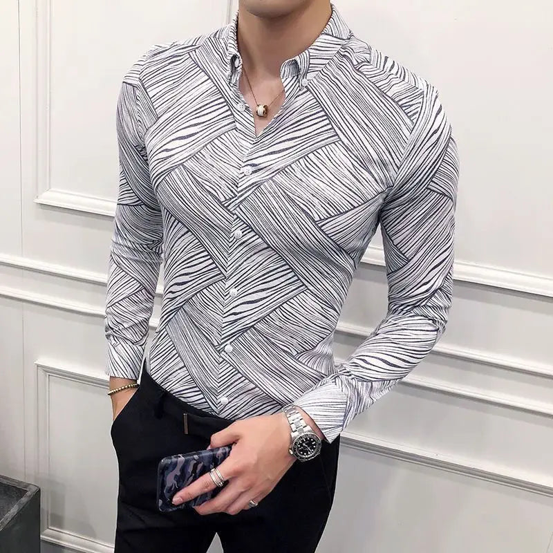 Abstract Fashion Printed Fitted Shirt