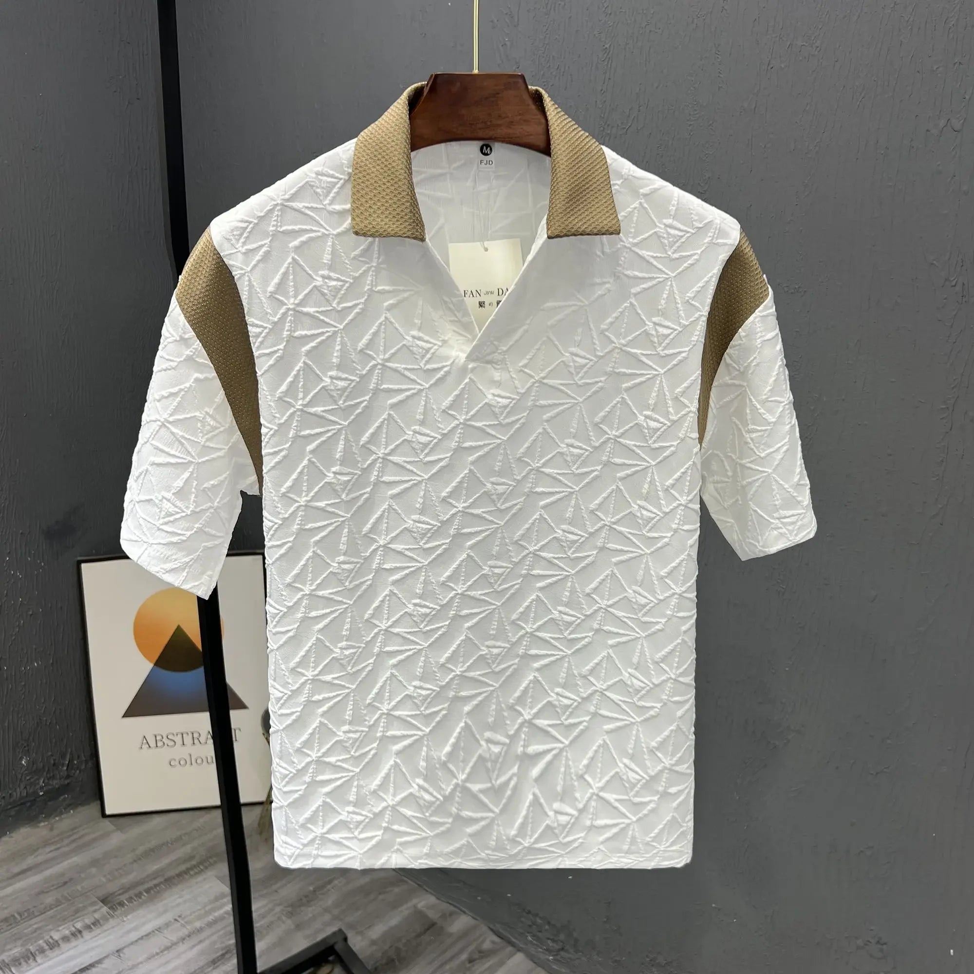 Geometric Textured Contrast Collar Polo Shirt