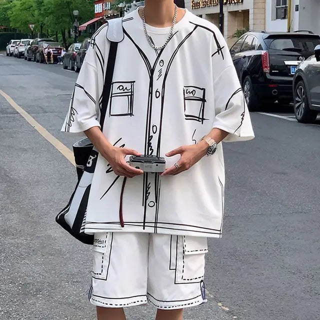 Solid Graffiti Oversize T-Shirt Shorts Set