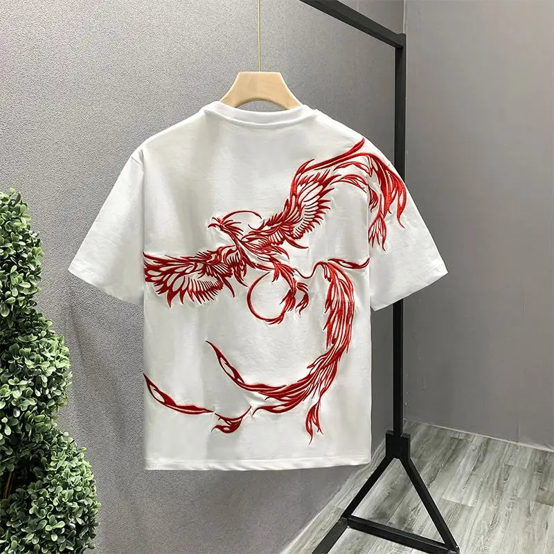 Phoenix Embroidery O-Neck Men's T-Shirt