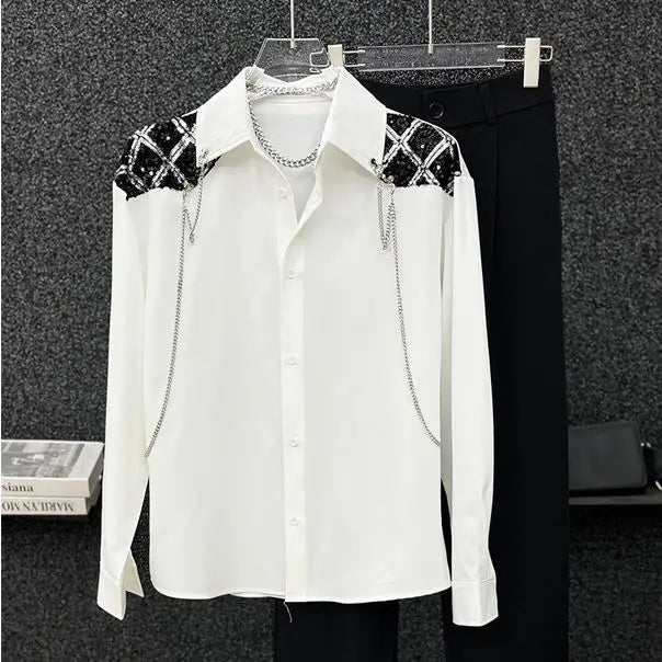 Loose Patchwork Sequin Chain Spliced Shirt