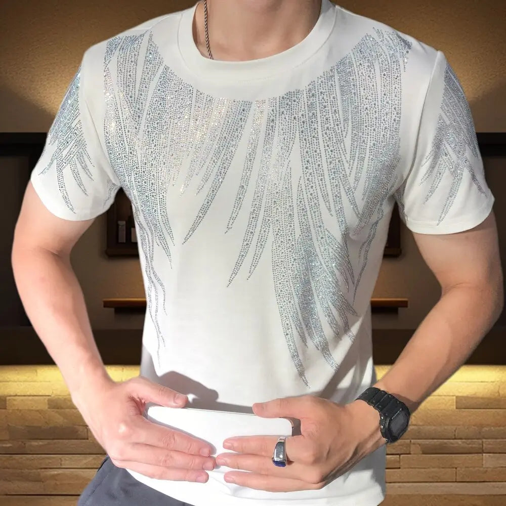 Fashion Wings Pattern Rhinestones T-Shirt