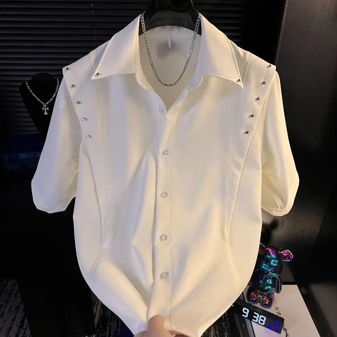 Studded White Solid Men's Shirt