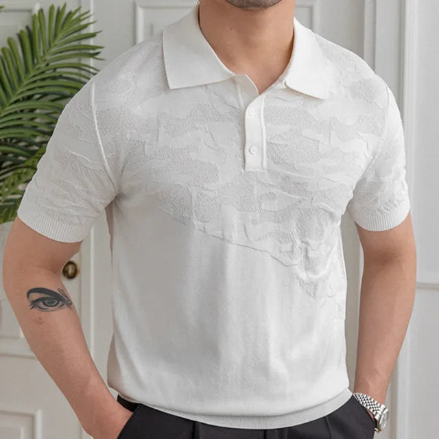 Stitching Casual Jacquard Polo Shirt