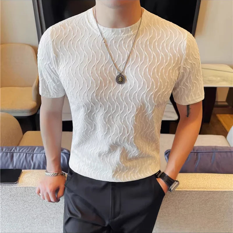 Slim-Fit Striped Ruffian Fashion T-Shirt