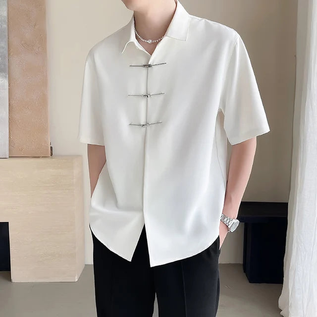 Ice Silk Chinese Style Mid-Sleeved Shirt