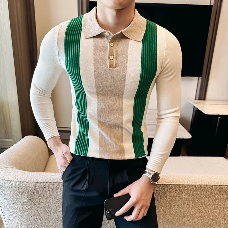 Stripe Knitted Slim Fit Polo Shirt