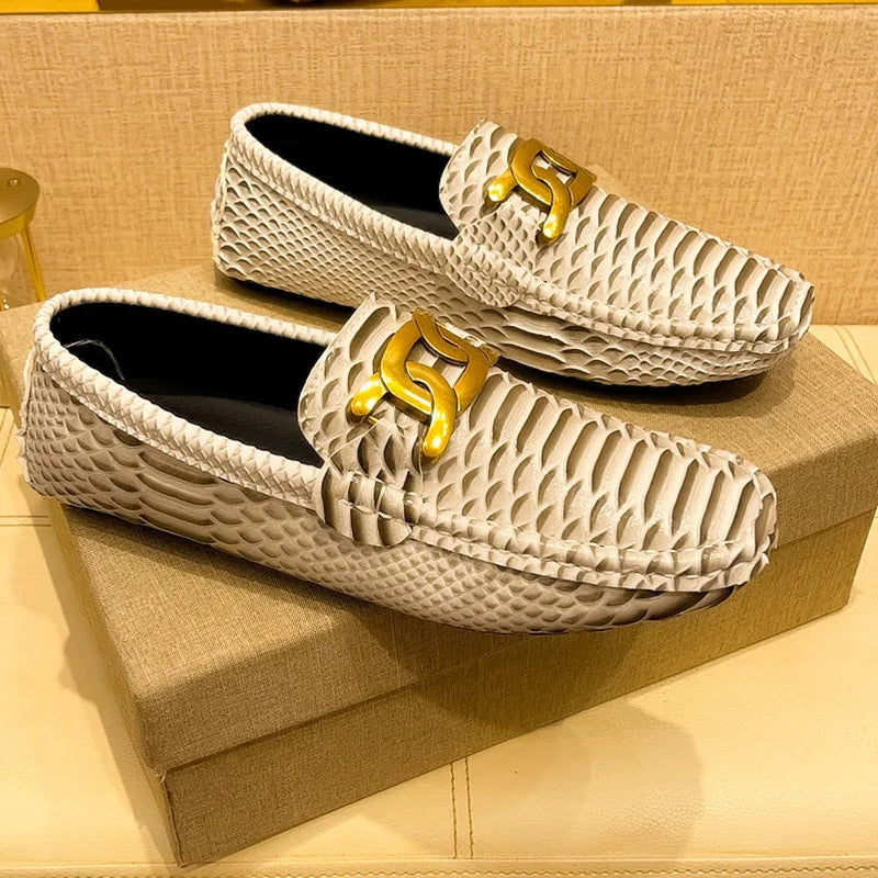 Croc-Skin Metal Appliques Flats Loafers