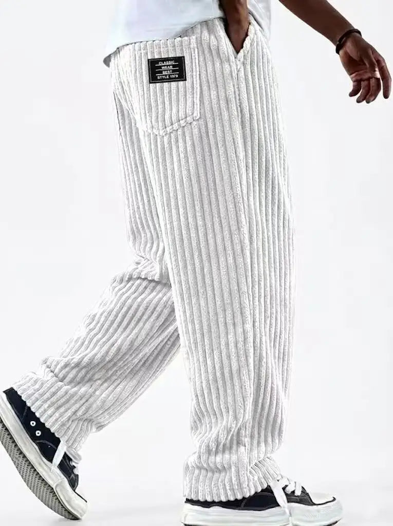 Retro Vertical Striped Corduroy Pants