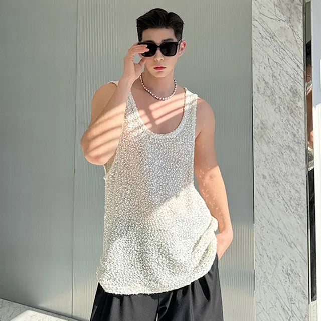 Shiny Beaded Knit Men's Tank Top