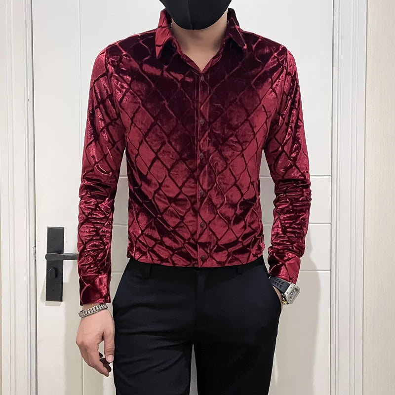 Long-sleeved Bright Velvet Shirt
