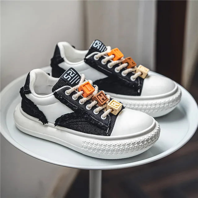 Letter Blocks Lace-Up Canvas Sneakers