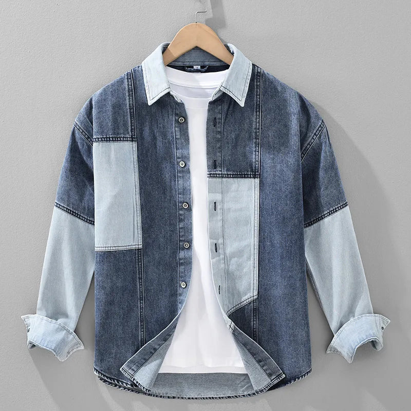 Patchwork Retro Long Sleeve Denim Shirt