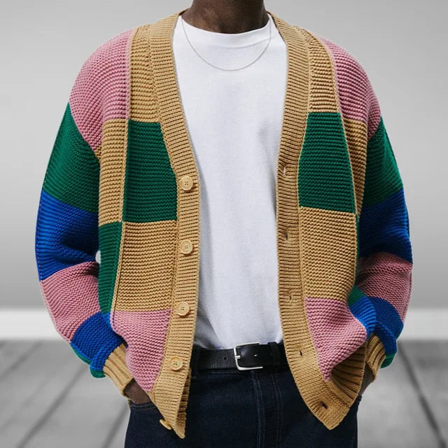 Men's Knitwear Contrast Color Cardigan